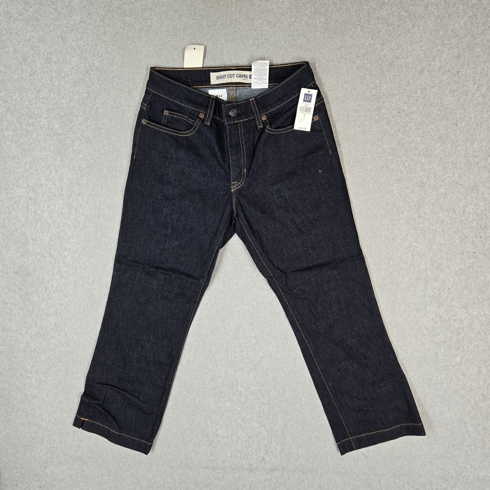 GAP Women Jeans 4 REGULAR Dark Blue Denim Capri Pants Bootcut NWT